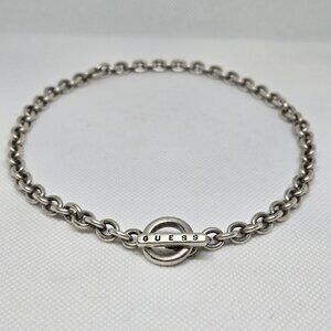 GUESS Chunky Necklace Silver O Ring Link Toggle Catch Y2K